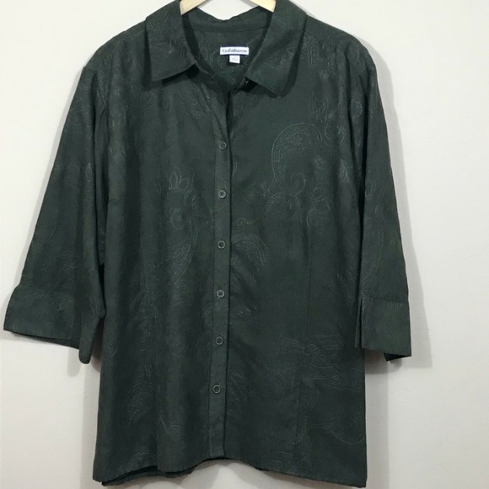 Croft & Barrow army green embossed faux suede top